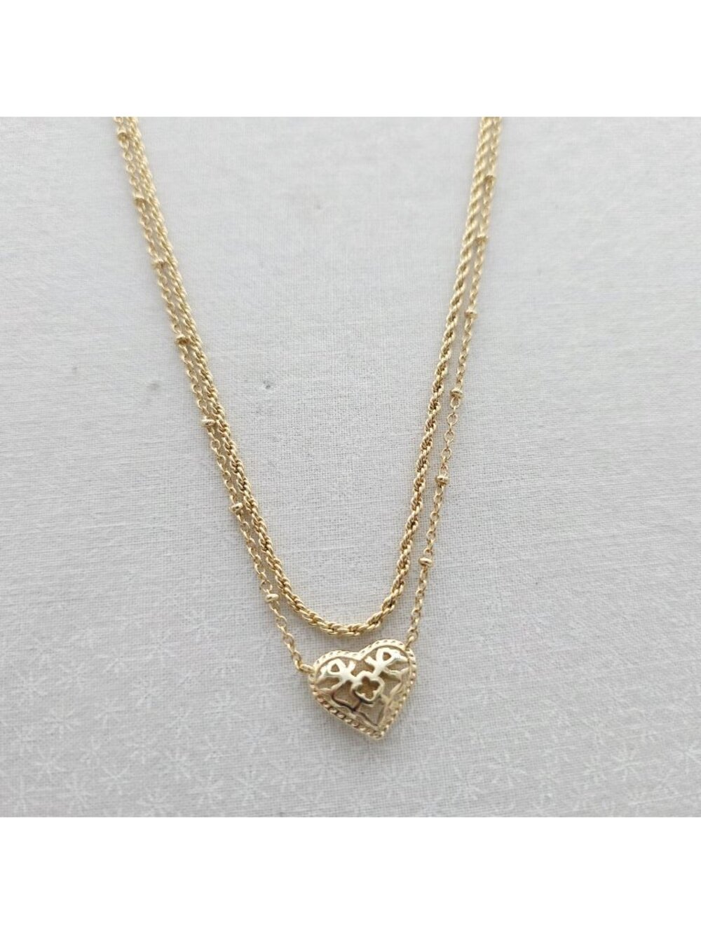 Kendra Scott Gold Double Strand Necklace With Filigree Heart Pendant 19"